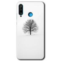 MRCİLETİSİM Huawei P30 Lite Kılıf Baskılı Kapak - Alone Tree + 5D Tam Kaplayan Cam