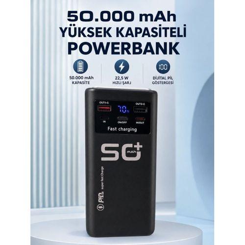 50.000 Mah Taşınabilir Powerbank 22,5 W Hızlı Şarj 4 Dahili Şarj Kablosu Dijital Ekran Led Aydınlatma Ve Taşıma Sapı