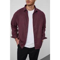 Pixel Relaxed Fit Pamuklu Mikro Çizgili Flanel Erkek Gömlek - Bordo