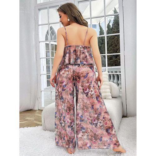 Özel Tasarım Büyük Beden Çiçek Desenli Bol Kesim 2'li Pijama Takımı