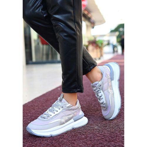 Aleh Gri Cilt Bağcıklı Spor Ayakkabı