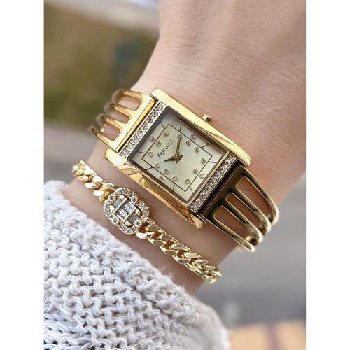 Ferrucci Kaburga Tasarım 2 Yıl Garantili 3 Atm Suya Dayanıklı Kadın Kol Saati+Bileklik FC.L11061.2