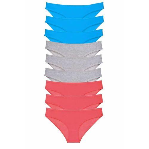 9 adet Süper Eko Set Likralı Kadın Slip Külot Fuşya Gri Mavi