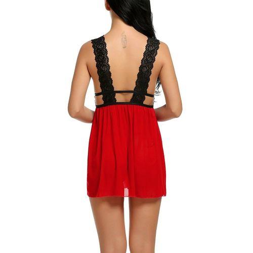 Kadın Kırmızı Dantelli Sırtı Açık Gecelik