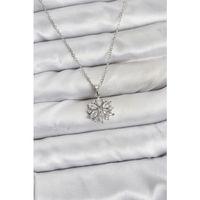 316L Çelik Zincir Gümüş Renk Lotus Model Zirkon Taşlı Kadın Kolye