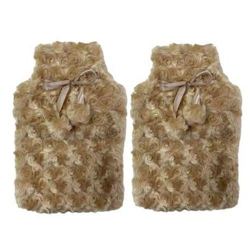 Sıcak Su Torbası 2 Adet,Ponponlu Termofor Peluş Bej  28X17Cm 750Ml