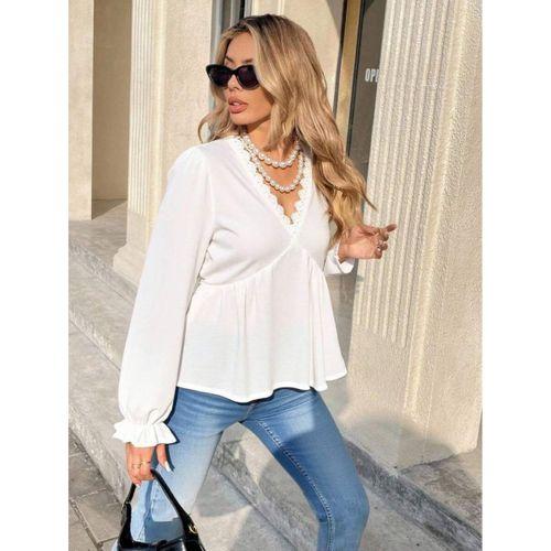 Kadın Uzun Kollu V Dantel Yaka Aerobin Bluz