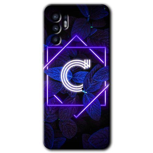 Oppo Reno 6 Kılıf HD Desen Baskılı Arka Kapak - Dark Neon Yaprak C Harfi