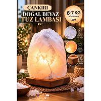 Çankırı 6-7 Kg Beyaz Doğal Kaya Tuzu Lambası Ahşap Kaideli Dekoratif Lamba
