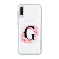 Samsung A70 Pembe Çiçek Desen G Harfli Şeffaf Kılıf