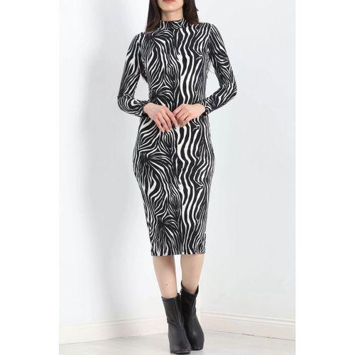 pilelistore Dik Yaka Likralı Süet Elbise Zebra
