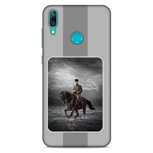 Huawei Y7 2019 Kılıf Atatürk (39) Liquid Crystal Kılıf Gri Şerit