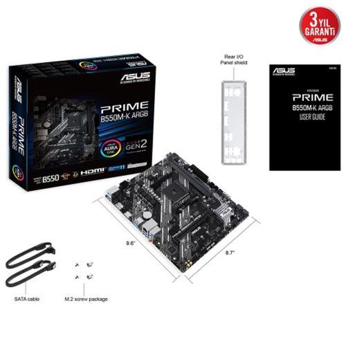 ASUS PRIME B550M-K ARGB, 2xDDR4, 2x M.2, DP, HDMI, AM4 Soket Anakart