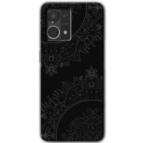 Oppo Reno 7 4G Kılıf HD Desen Baskılı Arka Kapak+Temperli Cam - Siyah Mandala