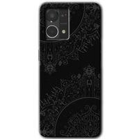 Oppo Reno 7 4G Kılıf HD Desen Baskılı Arka Kapak+Temperli Cam - Siyah Mandala
