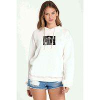 The OA Girl Splash Baskılı Kadın Kapüşonlu Beyaz Sweatshirt
