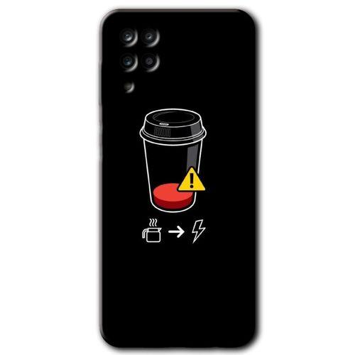 MRCİLETİSİM Samsung Galaxy M12 Kılıf Baskılı Kapak - Coffee Battery + 5D Tam Kaplayan Cam