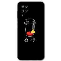 MRCİLETİSİM Samsung Galaxy M12 Kılıf Baskılı Kapak - Coffee Battery + 5D Tam Kaplayan Cam