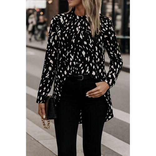 Kadın Uzun Kollu Yarı Balıkçı Yaka Desenli Dokuma Bluz