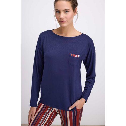 Kadın Lacivert Uzun Kollu T-shirt Ve Çizgili Pantolon Takımı