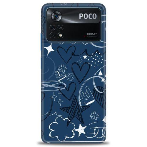 Xiaomi Poco X4 Pro 5G Kılıf HD Baskılı Kılıf - Notalar ve Kalpler Mavi + Tam Ekran Koruyucu