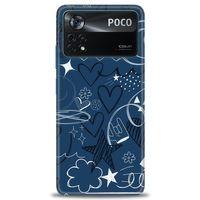 Xiaomi Poco X4 Pro 5G Kılıf HD Baskılı Kılıf - Notalar ve Kalpler Mavi + Tam Ekran Koruyucu