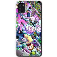 Samsung Galaxy A21s Kılıf Baskılı Kapak - Graffiti Çizgi Film + 5D Tam Kaplayan Cam