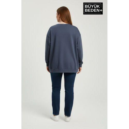 Kadın Büyük Beden MİLANO İTALiA Baskılı Bisiklet Yaka İnce Sweatshirt SPR26BSWK956-9