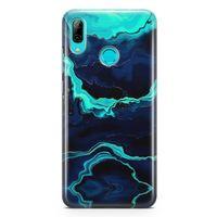 Huawei P Smart 2019 Kılıf Yeşil Lacivert Mermer Arka Kapak Koruma Desenli Full Koruyucu