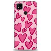 Xiaomi Redmi 10A Kılıf HD Baskılı Kılıf - Pembe Kalp + Tam Ekran Koruyucu