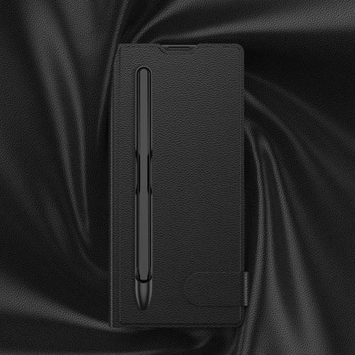 Galaxy Z Fold 7 Suni Deri Tasarımlı Kalem Bölmeli Zore Kıpta Kartlıklı Standlı Kapak