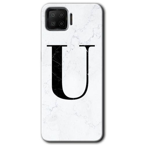 Oppo A73 Kılıf HD Desen Baskılı Arka Kapak - Beyaz Mermer Desenli U Harfi