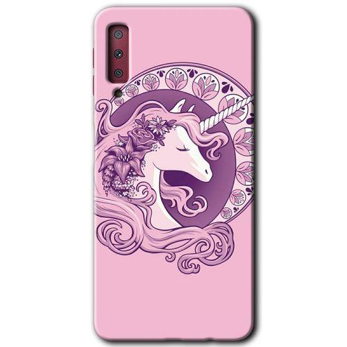 Samsung Galaxy A7 2018 Kılıf HD Desen Baskılı Arka Kapak - Unicorn-Pembe