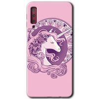 Samsung Galaxy A7 2018 Kılıf HD Desen Baskılı Arka Kapak - Unicorn-Pembe