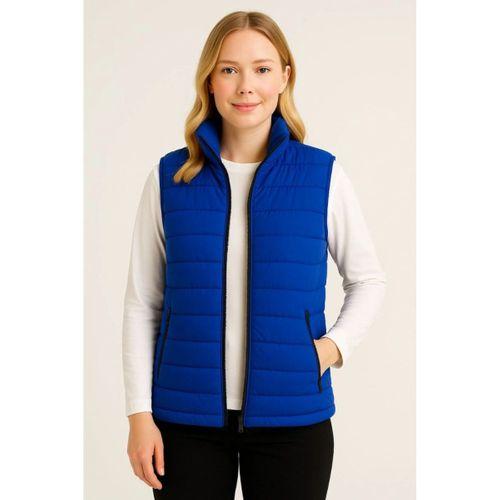 Şişme Fermuarlı Yelek Su Itici Kapitone Astarlı Kumaş Cepli Hafif Kışlık Spor Rahat Kalıp - Saks Mavisi