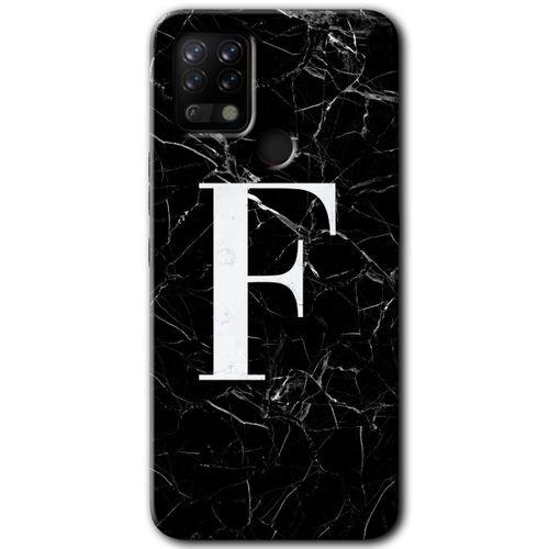 MRCİLETİSİM Tecno Pova Kılıf HD Desen Baskılı Arka Kapak+Temperli Cam - Siyah Mermer Desenli F Harfi
