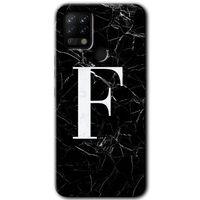 MRCİLETİSİM Tecno Pova Kılıf HD Desen Baskılı Arka Kapak+Temperli Cam - Siyah Mermer Desenli F Harfi