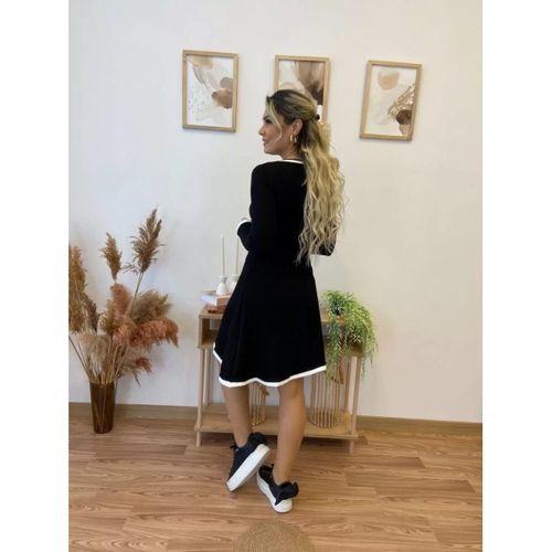 Pilelistore Kadın Uzun Kollu Derin Yuvarlak Yakalı Kısa Viskon Iki Iplik Elbise