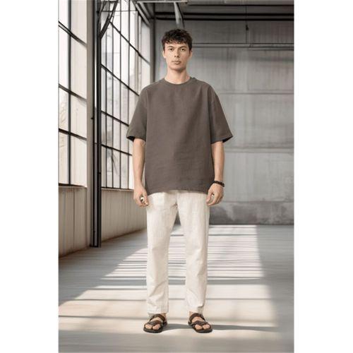 Pamuk Flamli Düz Paça Rahat Kalıp Jogger Erkek Pantolon - Beyaz