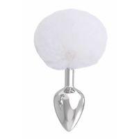 Paslanmaz Çelik Beyaz Tavşan Kuyruklu Pürüzsüz Silver Bunny Tail Metal Anal Butt Plug