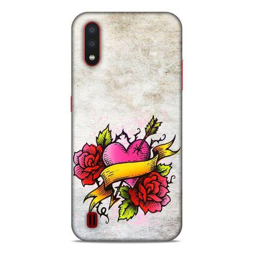 Lopard Samsung Galaxy A01 Uyumlu Kılıf Tattoo's (12) Koruyucu Silikon Gri Pembe