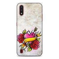 Lopard Samsung Galaxy A01 Uyumlu Kılıf Tattoo's (12) Koruyucu Silikon Gri Pembe