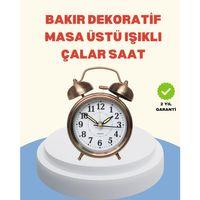 Metal Bronz Nostaljik Masa Saati Alarmlı Büyük Boy Sessiz Mekanizmalı