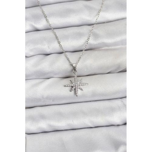 316L Çelik Zincir Gümüş Renk Kutup Yıldızı Model Zirkon Taşlı Kadın Kolye