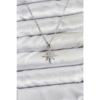 316L Çelik Zincir Gümüş Renk Kutup Yıldızı Model Zirkon Taşlı Kadın Kolye