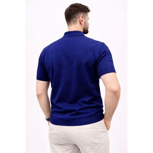 Erkek Yazlık Triko Tişört Kısa Kol Polo Yaka Düğmeli T-Shirt - Lacivert