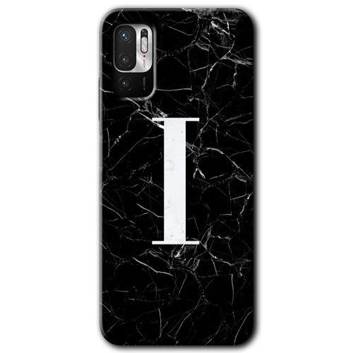 Poco M3 Pro Kılıf HD Desen Baskılı Arka Kapak - Siyah Mermer Desenli I Harfi
