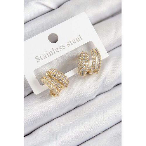 Pirinç Zirkon Taşlı Kıvrımlı Model Gold Renk Kadın Küpe