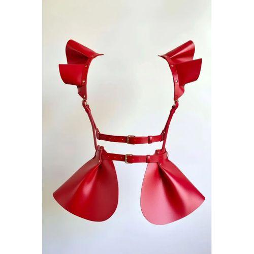 Kırmızı Etek Parlak Deri Volanlı Korse Detaylı Etek - Brf1001