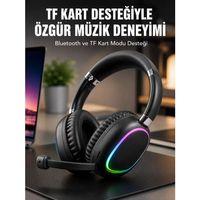 Mikrofonlu Bluetooth Kulak Üstü Kulaklık Rgb Aydınlatmalı Type-c Şarjlı